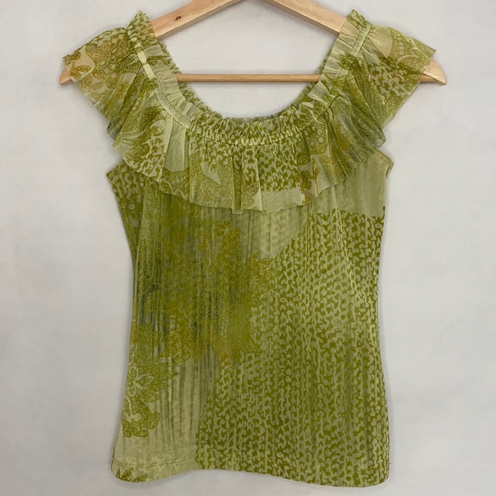 bebe Mesh Tank with Ruffle Neckline